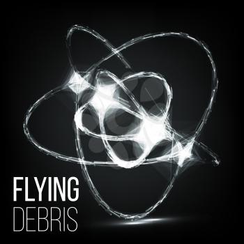 Flying Debris. 3D Vector Illustration. Science And Technology Background.