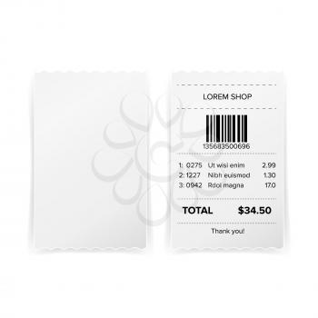 Printed Receipt Vector. Bill Atm Template, Cafe Or Restaurant Paper Financial Check Realistic