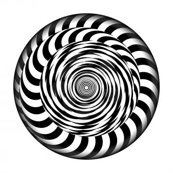 Radial Spiral With Rays. Vector Psychedelic Illustration. Twisted Rotation Effect. Black And White Vortex