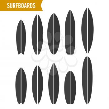 Surfboard Icon Vector Set. Black Surfing Board Symbol Isolated On White