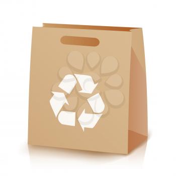 Recycle Shopping Brown Bag. Illustration Of Recycled Brown Shopping Paper Bag With Handles. Recycling Symbol. Isolated