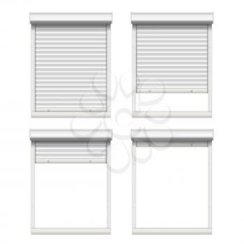 Window With Rolling Shutters Vector. Opened And Closed. Front View. Isolated On White Illustration.
