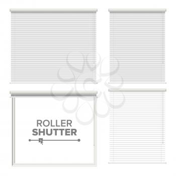 Window With Rolling Shutters Vector. Opened And Closed. Front View. Isolated On White