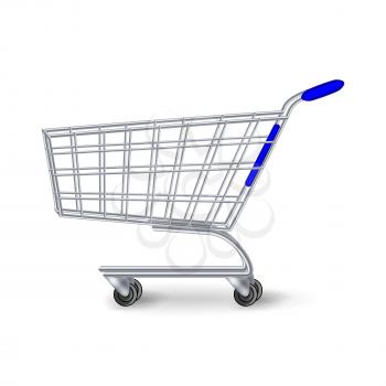 Supermarket Shopping Cart Vector. Side View Empty Shopping Cart Isolated On White