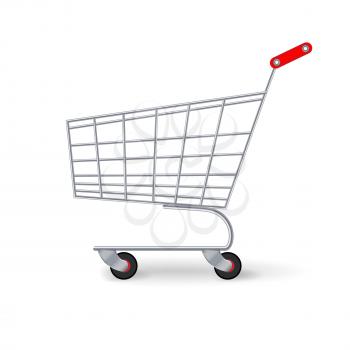 Supermarket Shopping Cart Vector. Empty Classic Chrome Cart Trolley Or Basket
