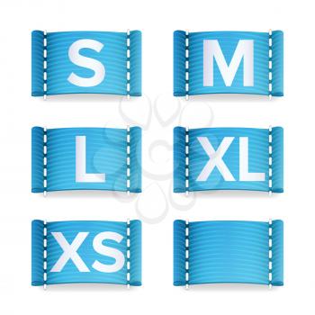 Size Label Fabric Vector. Realistic Set Bright Blank Fabric Labels Or Badges