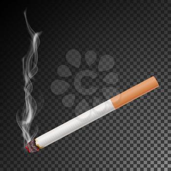 Realistic Cigarette With Smoke Vector. Isolated Illustration.