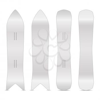 Snowboard Template Vector. Empty Clean White Snowboards Mock Up. Two Sides. Isolated Illustration. Ski Resort Activity