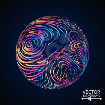 Sphere With Swirled Stripes. Vector Glowing Background.