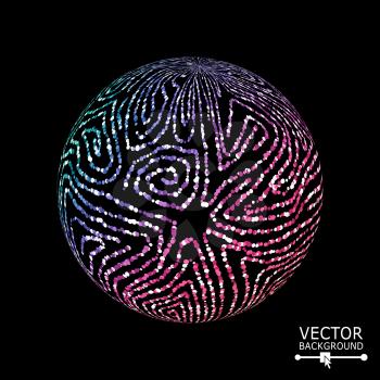 Sphere Background With Swirled Stripes. Vector Glowing Composition.