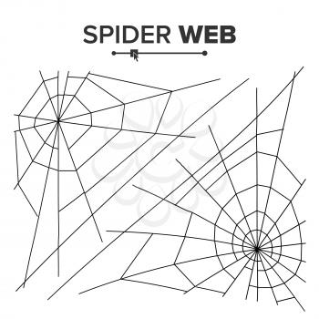 Halloween Spider Web Vector. Black Spider Web Isolated On White. Monochrome Hector Venom Cobweb For Halloween Design