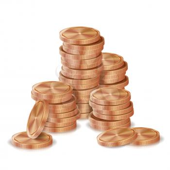 Bronze, Copper Coins Stacks Vector. Silver Finance Icons, Sign, Success Banking Cash Symbol. Realistic Isolated Illustration