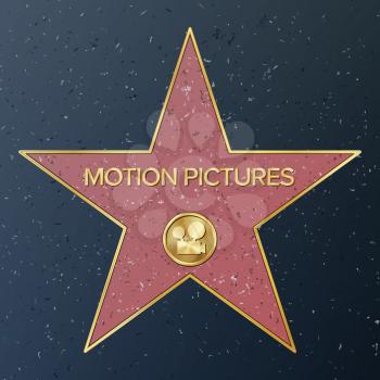 Hollywood Walk Of Fame. Vector Star Illustration. Famous Sidewalk Boulevard. Classic Film Camera Representing Motion Pictures.