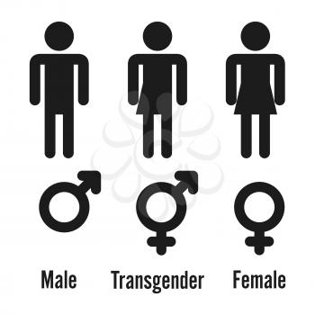 Transgender Male. Set Of Symbols. Isolated On White Background. Unisex. Stylized Human Icon Silhouettes. Stock Vector
