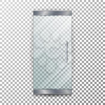Glass Door Transparent Vector. Architectural interior symbol With Soft Shadow In Front On Checkered Background
