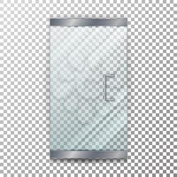 Glass Door Transparent Vector. Realistic Store Glass Door For Market And Fashion Boutique. Checkered Background