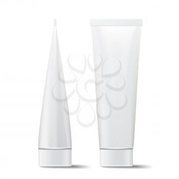 Tube Vector Mock Up. Cosmetic White Plastic Tube Packaging Realistic Illustration. Isolated