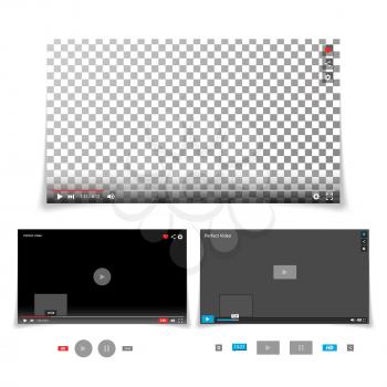 Video Player Interface Template Vector. With Progress Bar And Control Buttons Full Screen, Volume