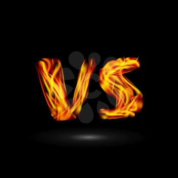 Versus Vector. Flame Letters Fight Background Design. Competition Icon