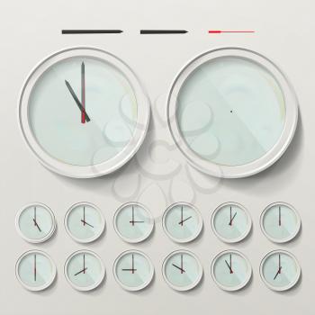 Realistic Wall Clocks Set Vector Illustration. Wall Analog Clock.