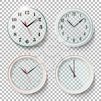 Realistic Wall Clocks Set Vector Illustration. Wall Analog Clock.