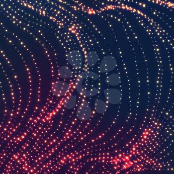 Wave Background. Ripple Grid. Glowing Round Particles. Swarm Of Dots. Vector