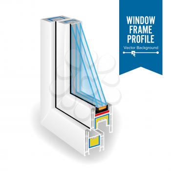 Plastic Profile Energy Saving Window. Three Transparent Glass. Vector