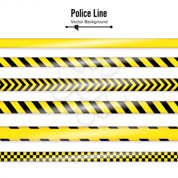 Yellow With Black Police Line. Danger Security Quarantine Tapes. Isolated On White Background. Vector
