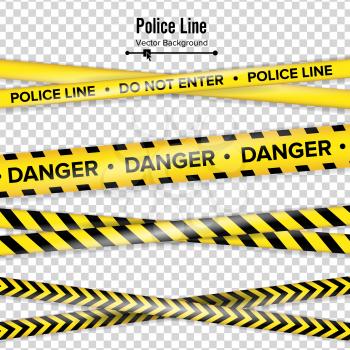Yellow With Black Police Line. Do Not Enter, Danger. Security Quarantine Tapes. Isolated On Transparent Background. Vector