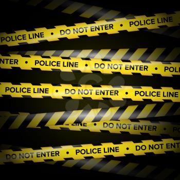 Black And Yellow Lines. Do Not Cross, Danger, Do Not Enter, Caution. Black Background. Vector