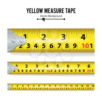 Yellow Measure Tape On White Background Vector illustration