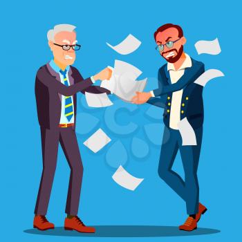 Two Businessmen Are Pulling Out A Contract From Hands Each Other Vector. Illustration