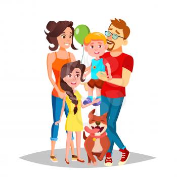 Family Vector. Mom, Dad, Children Together. In Santa Hats. Full Family. Decoration Element Isolated Cartoon Illustration