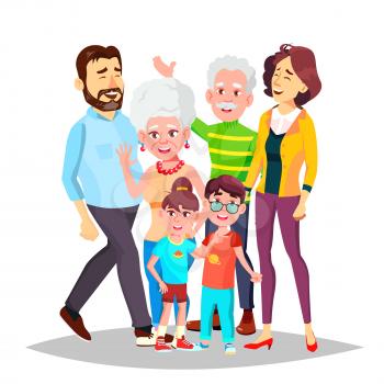 Family Portrait Vector. Big Happy Family. Traditional. Parents, Grandparents, Children. Colorful Design Isolated Cartoon Illustration