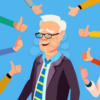 Thumbs Up Businessman Vector. Professional Office Worker. Public Respect Show Approval Gesture. Business Illustration