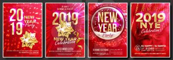 2019 Party Flyer Poster Set Vector. Night Club Celebration. Musical Concert Banner. Happy New Year. Celebration Template. Background. Christmas Disco Light. Design Illustration