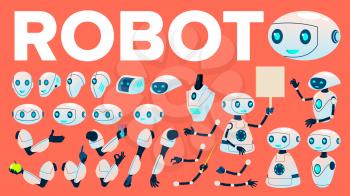 Robot Vector. Animation Creation Set. Futuristic Mechanism Technology Robot Helper. Animated Artificial Intelligence. Web Design. Isolated Illustration
