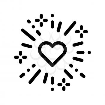 Heart And Firework Wedding Thin Line Vector Icon. Love Symbol Heart Wedding Element Linear Pictogram. Party Preparation And Marriage Template Monochrome Contour Concept Illustration
