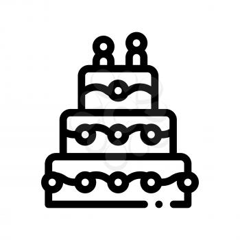 Celebration Wedding Cake Thin Line Vector Icon. Celebration Cake Sweet Delicious Dessert Linear Pictogram. Party Preparation And Marriage Template Monochrome Contour Concept Illustration