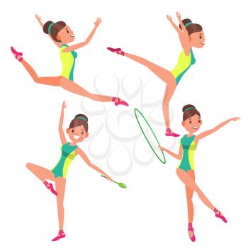 Gymnastics Girl Player Female Vector. Exercise Tournament. Plasticity. Decorative. Cartoon Athlete Character Illustration