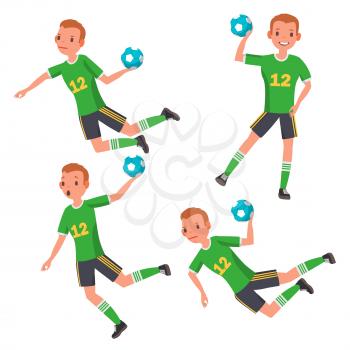 Handball Young Man Player Vector. Man. Sport Event. Energy, Aggression. Flat Athlete Cartoon Illustration