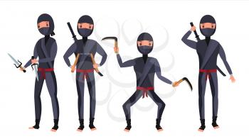 Classic Ninja Vector. Warrior Samurai In Mask. Isolated Cartoon Illustration