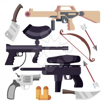 Weapon Set Vector. Weapons Icons. Pistol, Shotgun, Knife Bow Isolated Illustration