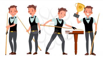 Snooker Young Man Player Vector. Man. Player Silhouettes. Competition Event. Billiard. Flat Athlete Cartoon Illustration