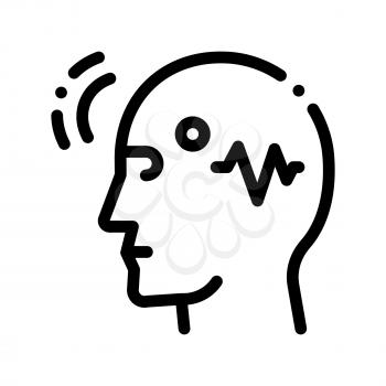 Brain Telepathic Control Vector Thin Line Icon. Artificial Intelligence Details Character Head And Telepathic Waves Linear Pictogram. Fingerprint, Microchip, Assembly Contour Illustration