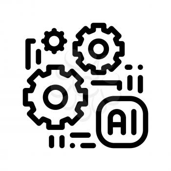 Artificial Intelligence Ai Chip Vector Sign Icon Thin Line. Artificial Intelligence Gear Wheels And Microchip Linear Pictogram. Technology Support, Cyborg, System Contour Illustration