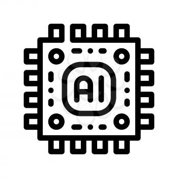 Artificial Intelligence Microchip Vector Sign Icon Thin Line. Artificial Intelligence Main Chip Processor Linear Pictogram. Technology Support, Cyborg, Internet System Contour Illustration