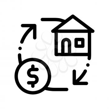 Sign Exchange Money On House Vector Thin Line Icon. Building House And Dollar Coin Linear Pictogram. Mortgage On Real Estate, Rent, Buy Or Sale Apartment Garage Contour Illustration