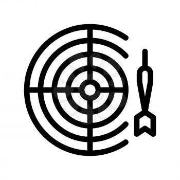 Interactive Kids Game Darts Vector Thin Line Icon. Baby Pub Bar Play Game With Dart And Board Children Playing Gaming Items Pieces Linear Pictogram. Joyful Things Monochrome Contour Illustration
