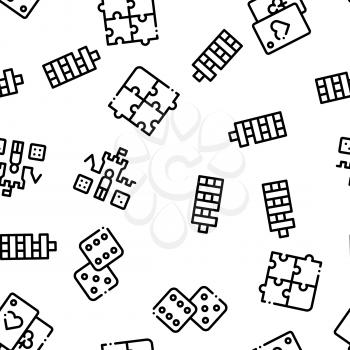 Interactive Kids Games Seamless Pattern Vector. Domino, Chess And Video Games Controller. Cards And Billiard, And Darts Illustrations